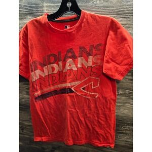 MLB Cleveland Indians Kids Red Graphic T-Shirt Ring Spun Soft Cotton Size S